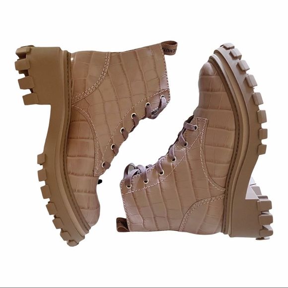 SCHUTZ Orly Croc-Print Lug-Sole Combat Boots Size 6B Sweet Lilac - Picture 5 of 10